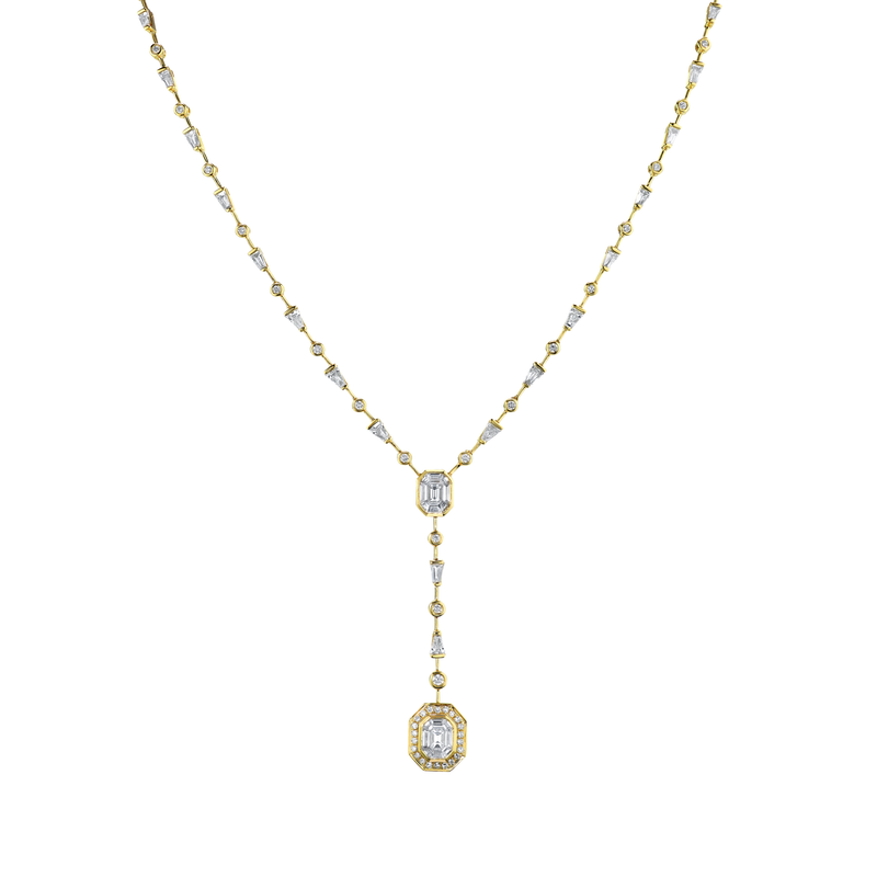 Shay YG Mixed Diamond Double Drop Illusion Y Lariat Necklace 3.31cts 18k