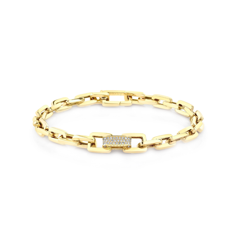Shay Solid Gold Mini Deco Bracelet with Center Pave Diamond Link