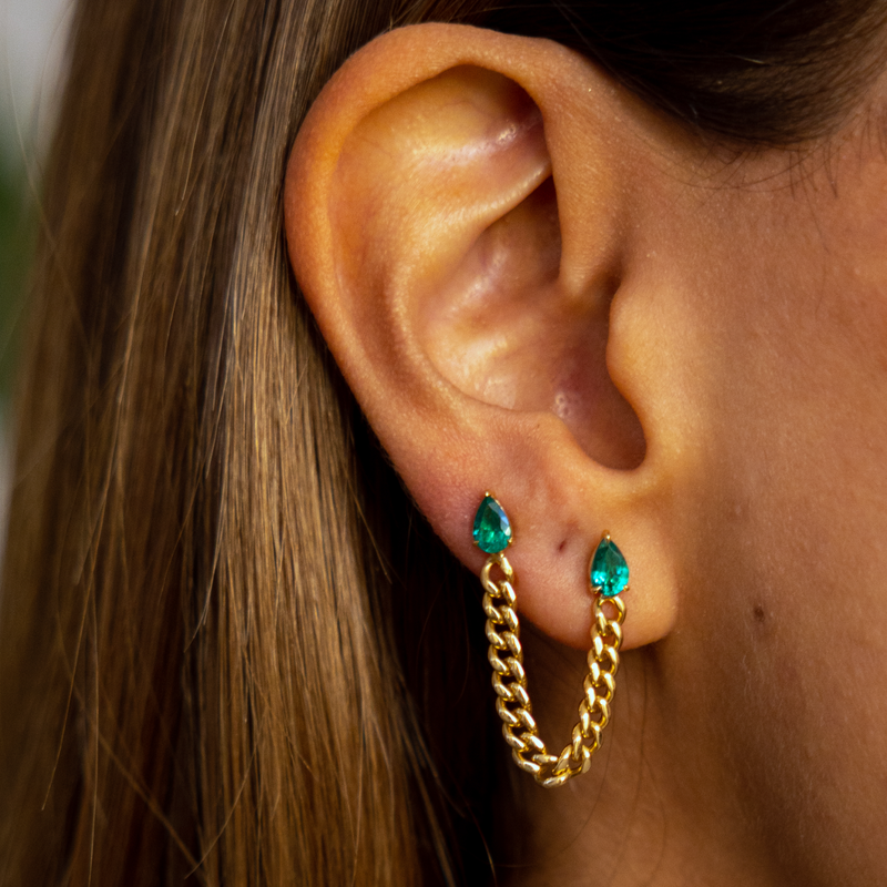 Anita Ko  Double Pear Emerald Cuban Link Loop Earring