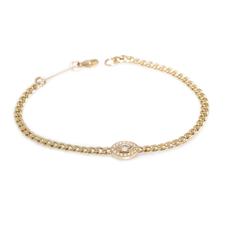 Zoe Chicco YG Halo Marquise Diamond Small Curb Chain Bracelet 0.15ct (Demi-fine 14k)