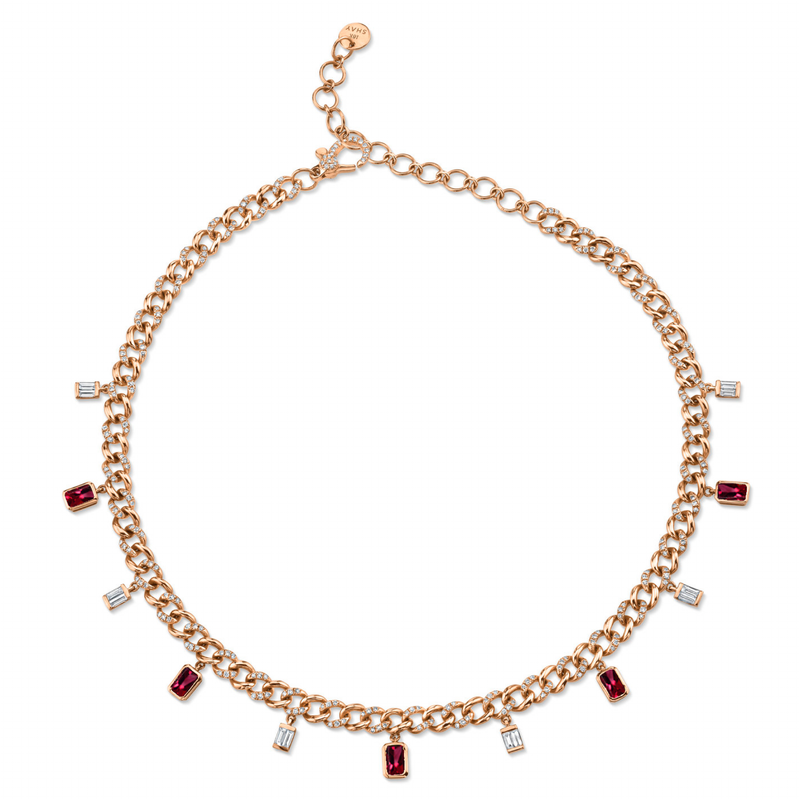 Shay Gemstone & Diamond Baguette Drop Link Choker