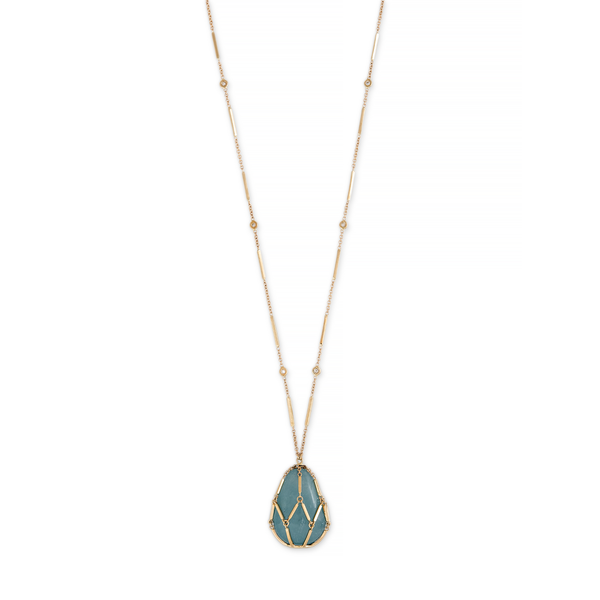 Jacquie Aiche YG Caged Aquamarine with Smooth Bar and Diamond Necklace (Demi-Fine 14k)