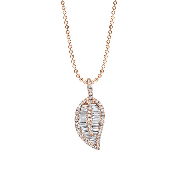 Anita Ko RG Leaf Necklace / 0.58cts baguette, 0.25cts diamonds 18k