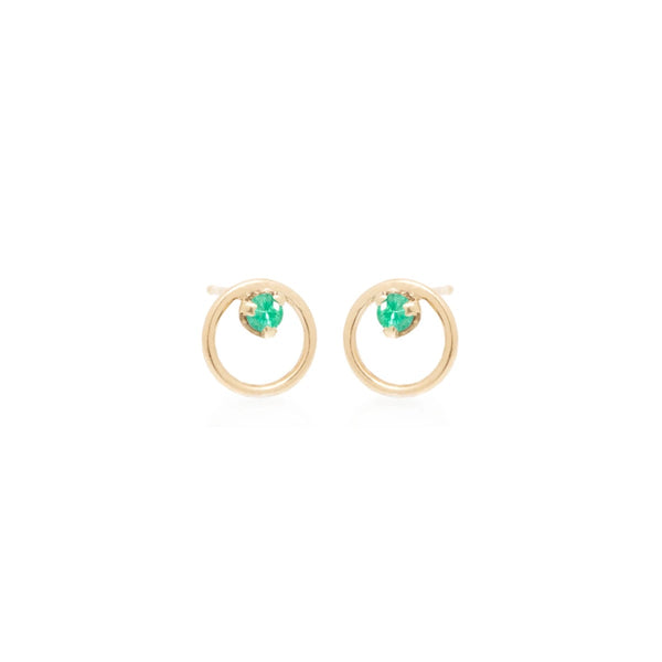 Zoe Chicco YG Small Circle - Emerald Inside Studs 0.06ct (Demi-fine 14k)
