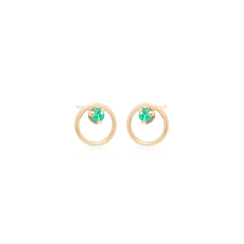 Zoe Chicco YG Small Circle - Emerald Inside Studs 0.06ct (Demi-fine 14k)