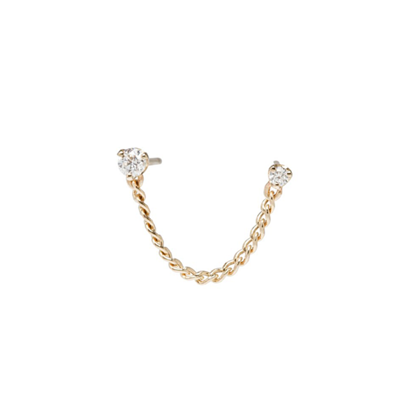 Zoe Chicco YG Double Piercing Diamond Curb Chain Earring 0.13cts SINGLE (Demi-Fine 14k)