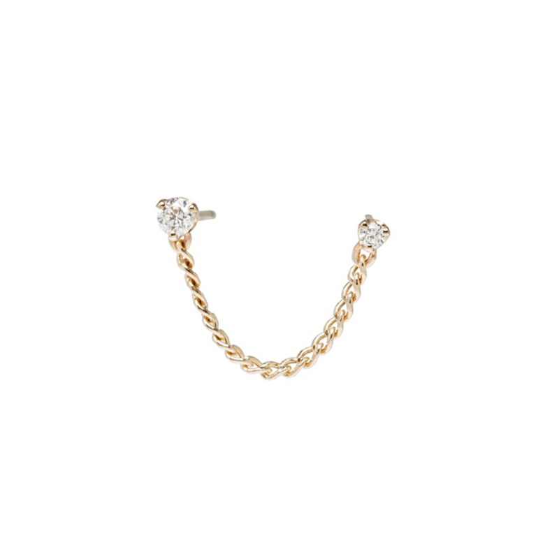 Zoe Chicco YG Double Piercing Diamond Curb Chain Earring 0.13cts SINGLE (Demi-Fine 14k)