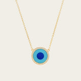 Jennifer Meyer Mini Turquoise & Lapis Center Diamond Surround Evil Eye Necklace