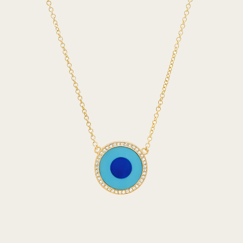 Jennifer Meyer Mini Turquoise & Lapis Center Diamond Surround Evil Eye Necklace