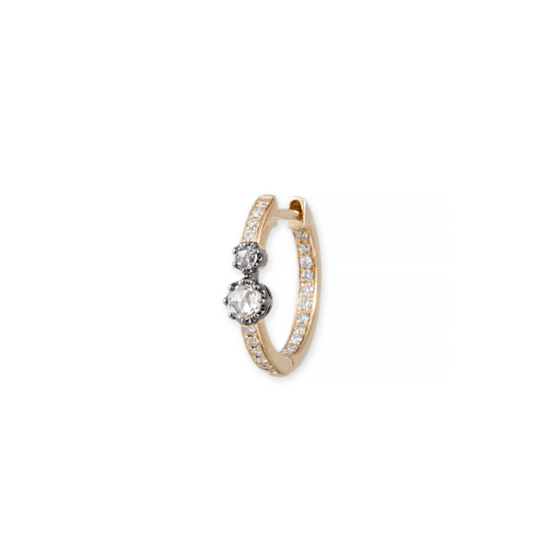 Jacquie Aiche YG Black Rhodium 2 Rose Cut Diamond Pave Mini Hoop (Demi-fine 14k)