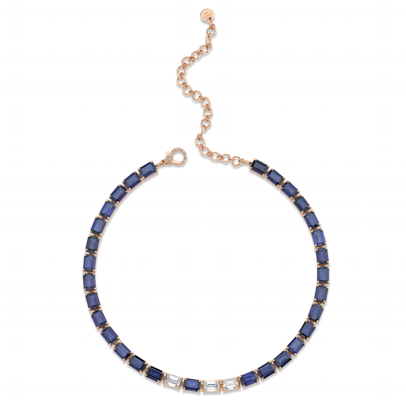 Shay Dashing Diamond & Blue Sapphire Tennis Necklace