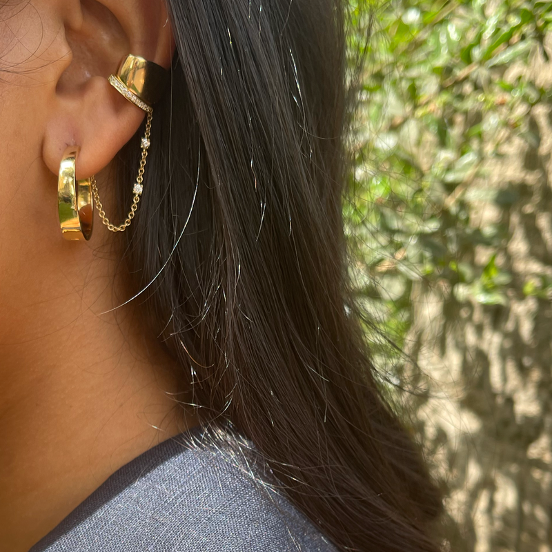Anita Ko Single Row Diamond Ear Cuff with 2 Diamond Chain