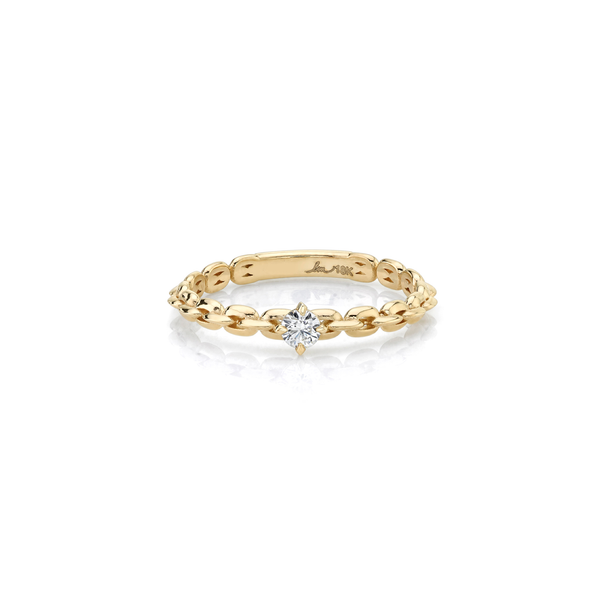 Lizzie Mandler YG Mini Knife Edge Chain Ring with 1 Diamond 0.1ct 18k