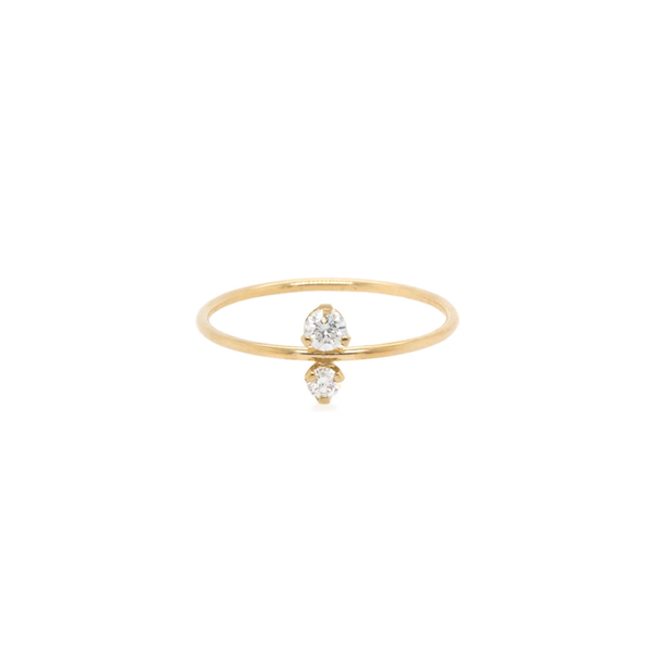 Zoe Chicco YG Double Vertical Diamond Prong Set Ring 0.13ct (Demi-Fine 14k)