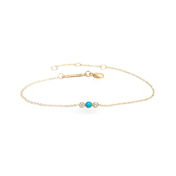 Zoe Chicco YG Bezel Turquoise and Diamonds Chain Bracelet 0.10ct (Demi-fine 14k)