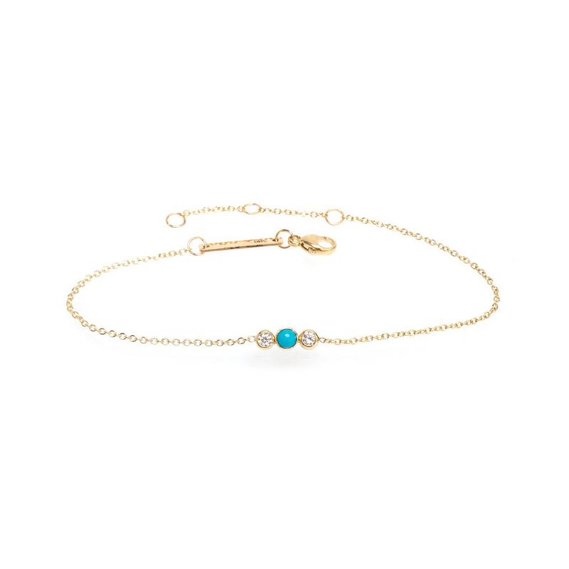 Zoe Chicco YG Bezel Turquoise and Diamonds Chain Bracelet 0.10ct (Demi-fine 14k)