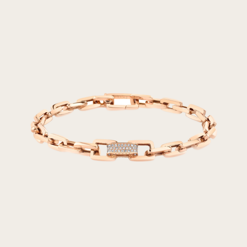 Shay Solid Gold Mini Deco Bracelet with Center Pave Diamond Link