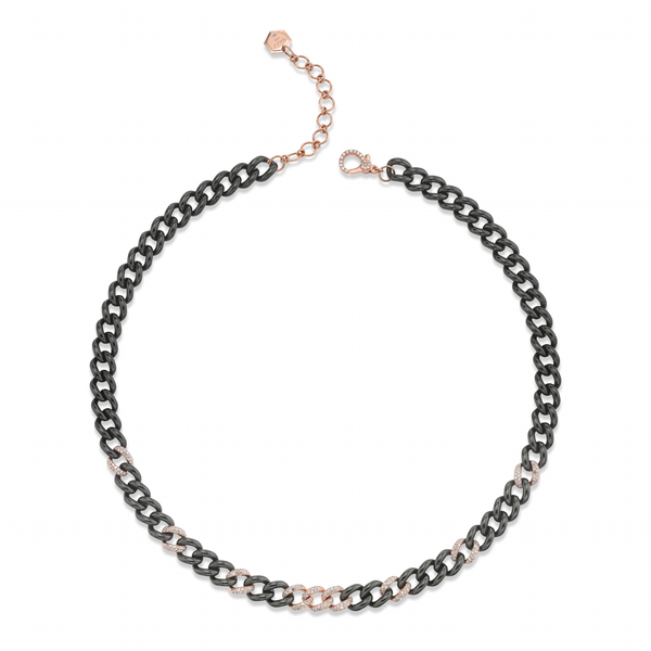 Shay RG 9 Diamond Pave and Black Ceramic Medium Link Necklace 8MM 1.85ct 18k