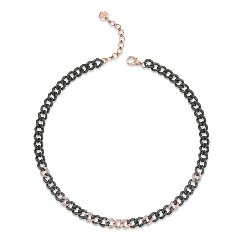 Shay RG 9 Diamond Pave and Black Ceramic Medium Link Necklace 8MM 1.85ct 18k