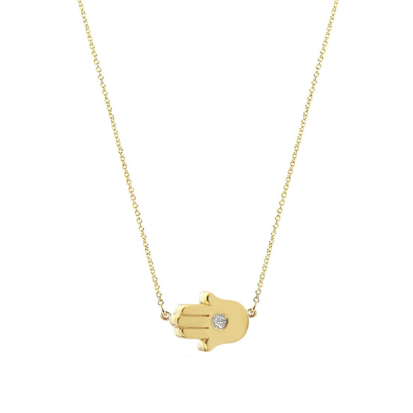 Jennifer Meyer YG Mini Hamsa Diamond Necklace 0.01ct 18k