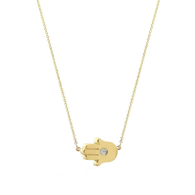 Jennifer Meyer YG Mini Hamsa Diamond Necklace 0.01ct 18k