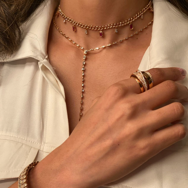 Shay Gemstone & Diamond Baguette Drop Link Choker