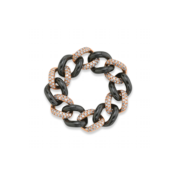 Shay RG Alternating Diamond Pave and Black Ceramic Medium Link Ring 8MM 0.88cts 18k