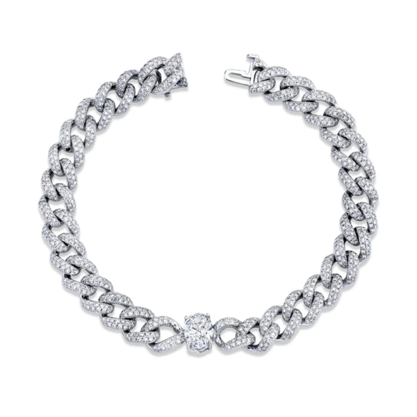 Shay WG Medium Pave Link Bracelet with Oval Solitaire 8MM 6.4ct 18k