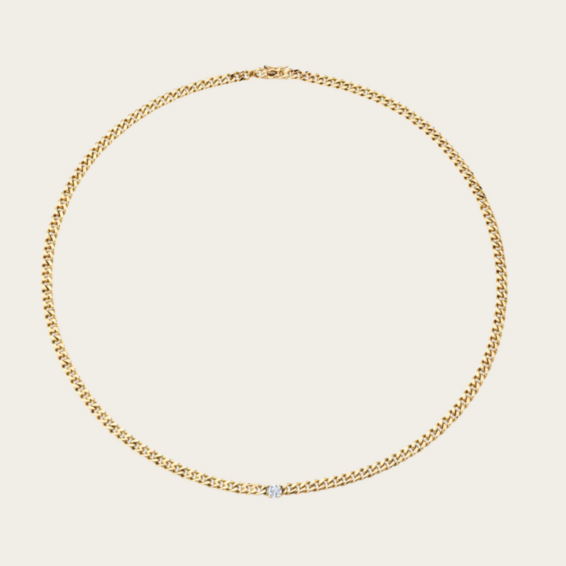 Anita Ko Plain Cuban Link Necklace with Round Diamond Center