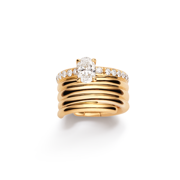 Repossi RG Blast Partial Pave Diamond Ear Cuff with 0.18ct oval, 0.11cts pave diamonds 18k
