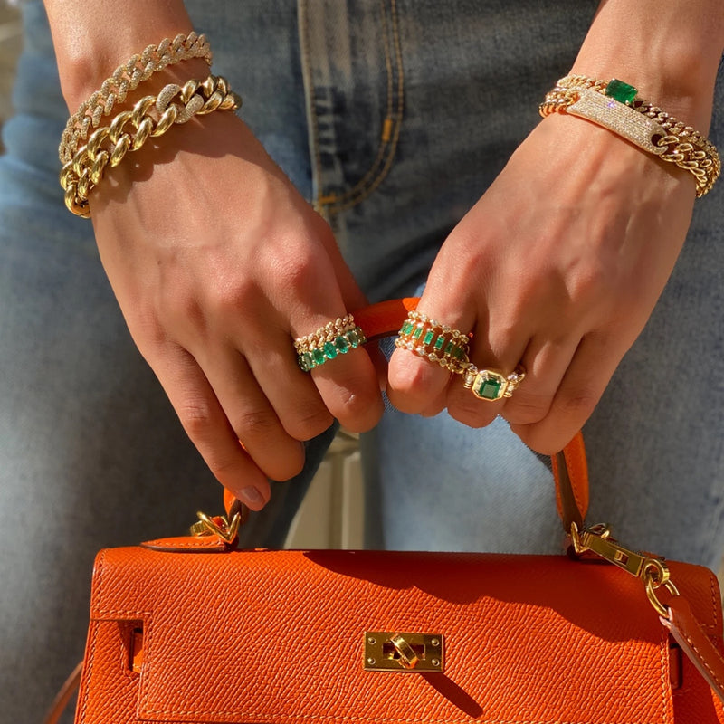Shay Emerald Center Mini Pave Link Bracelet