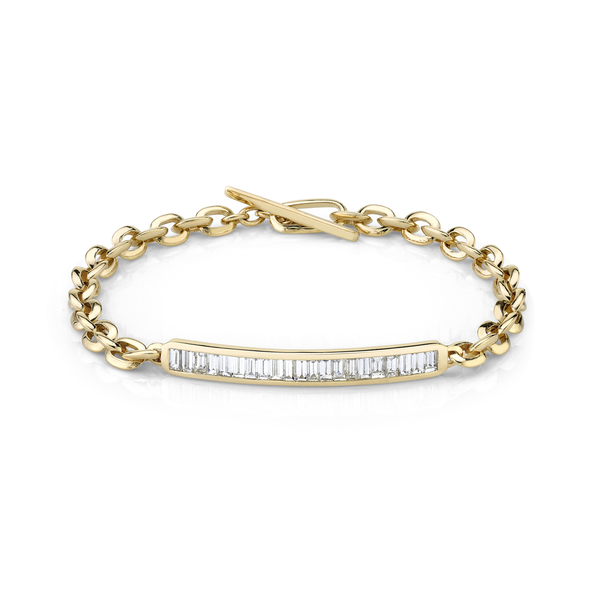 Lizzie Mandler YG XS Link Petit ID Bracelet with Diamond Baguettes 1.47ct 18k