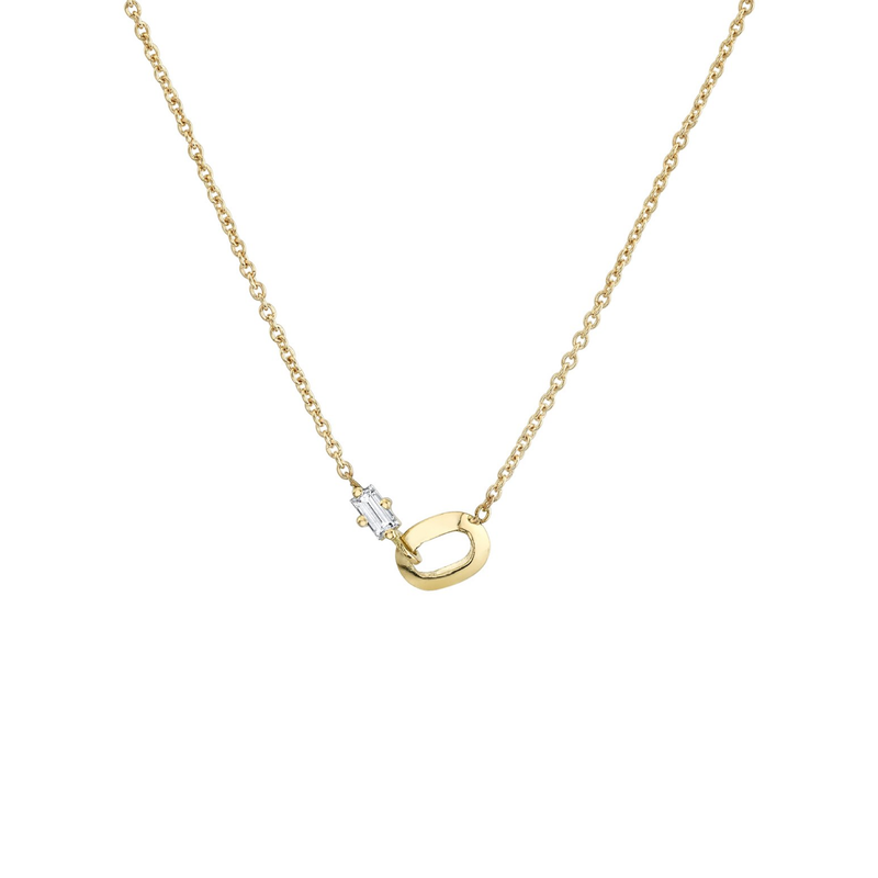 Diamond Baguette & Single XS Link Necklace
