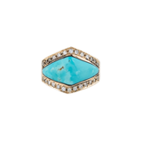 Jacquie Aiche RG Turquoise Inlay Center V Ring with Double Row Pave Diamonds (Demi-Fine 14k)