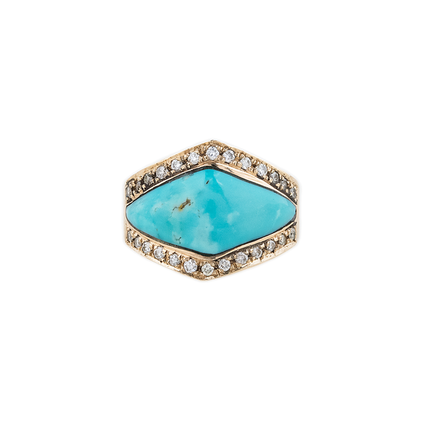 Jacquie Aiche RG Turquoise Inlay Center V Ring with Double Row Pave Diamonds (Demi-Fine 14k)