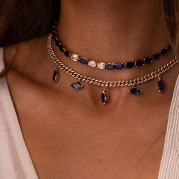 Shay Dashing Diamond & Blue Sapphire Tennis Necklace