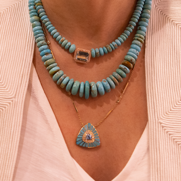 Jacquie Aiche YG Large Graduated Smooth Turquoise Necklace (Demi-Fine 14k)