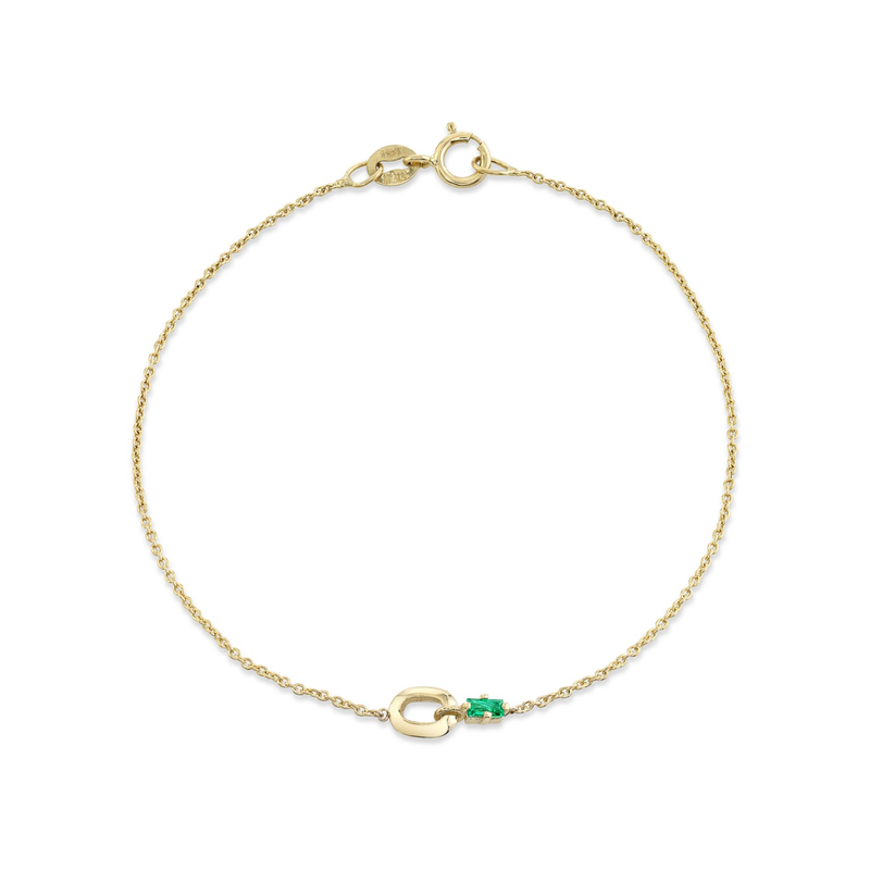 Lizzie Mandler YG Emerald Baguette & Single XS Link Bracelet 0.06ct 18k