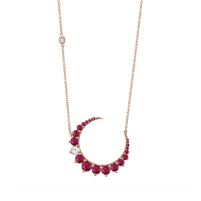 Shay Diamond & Ruby Crescent Necklace