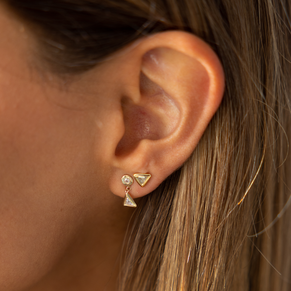 Jacquie Aiche YG Round & Trillion Diamond Drop Stud (Demi-fine 14k)