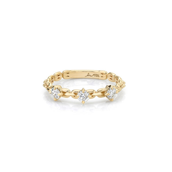 Lizzie Mandler YG Mini Knife Edge Chain Ring with 3 Diamonds 0.3ct 18k