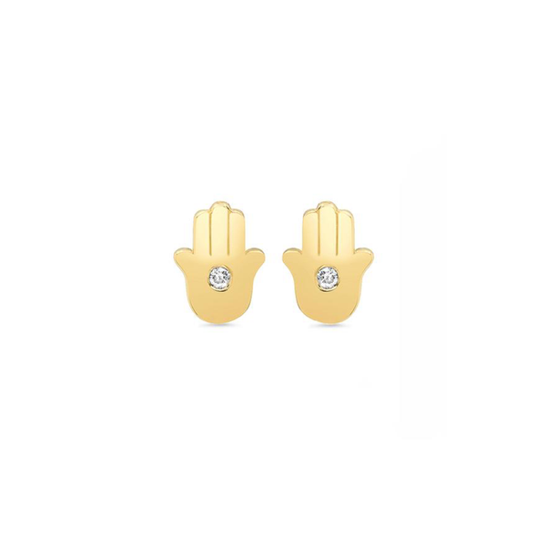 Jennifer Meyer YG Mini Hamsa Diamond Studs 0.02ct 18k