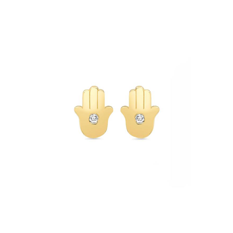 Jennifer Meyer YG Mini Hamsa Diamond Studs 0.02ct 18k