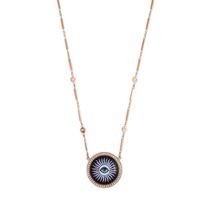 Jacquie Aiche Round Eye & Rays Necklace with Diamonds and Onyx