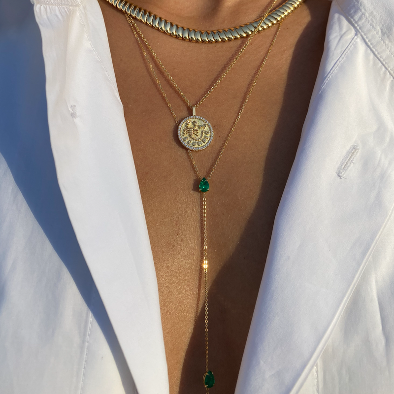 Anita Ko YG Emerald Pear Lariat 1.05cts 18k