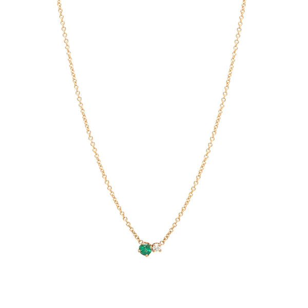 Zoe Chicco YG Emerald & Diamond Prong Set Necklace 0.03ct (Demi-fine 14k)