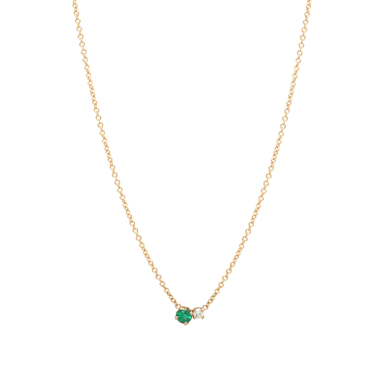Zoe Chicco YG Emerald & Diamond Prong Set Necklace 0.03ct (Demi-fine 14k)