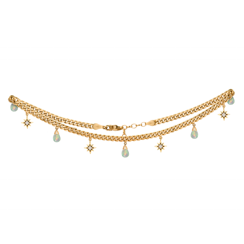 Venyx YG Opal Artemis Choker / Diamonds 0.18ct, White Opals 3.6ct (Demi-Fine 14k)