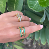 Spinelli Kilcollin YG MOZI EMERALD 3 linked rings / baguette and carré emeralds 2.2cts 18k