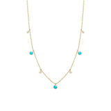 Zoe Chicco YG 7 Alternating Dangling Turquoise and Diamonds on Bead Chain Necklace 0.06ct (Demi-fine 14k)